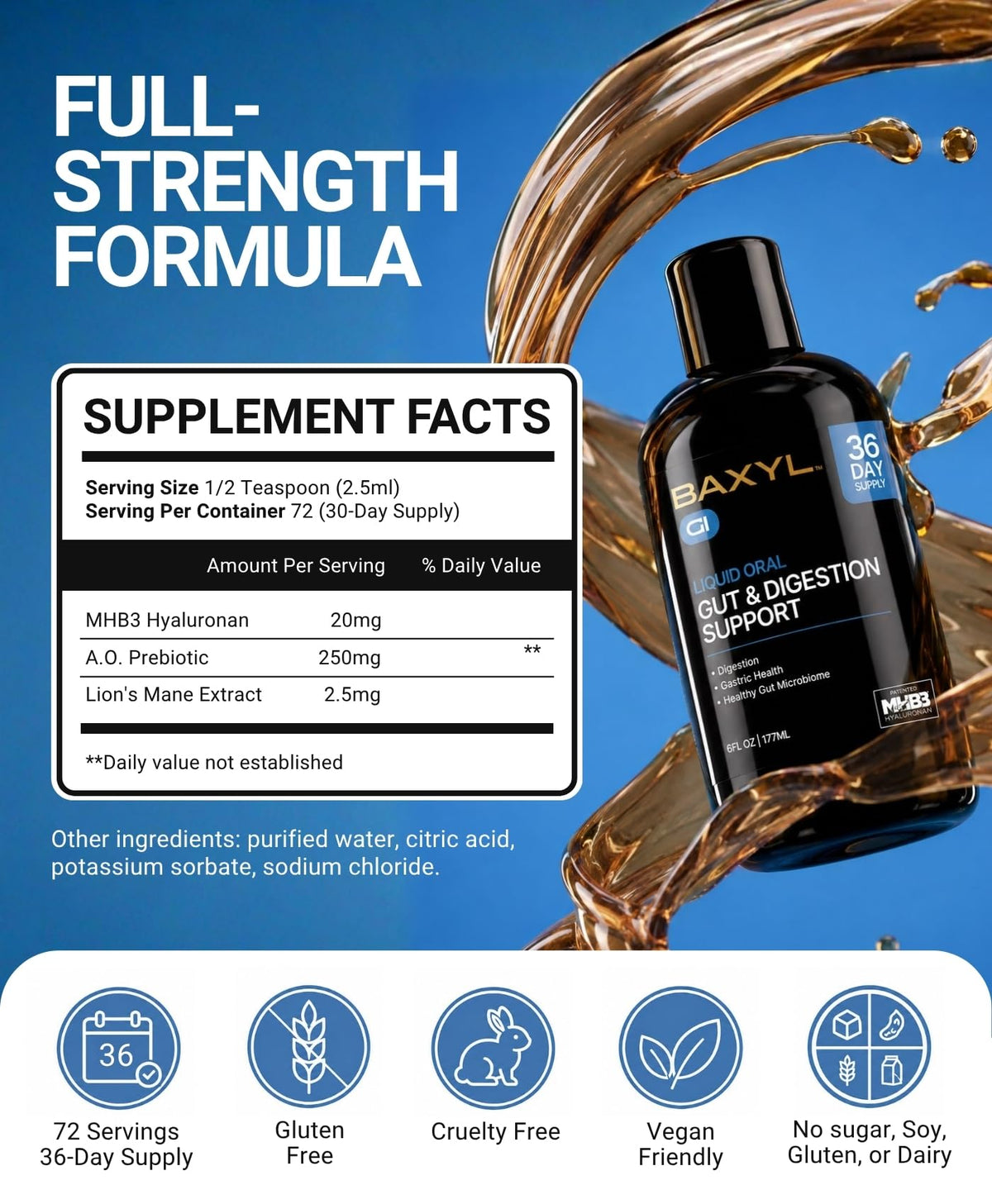 BAXYL GI Liquid Digestion Supplement with Hyaluronan - 6 Fl Oz - image 2