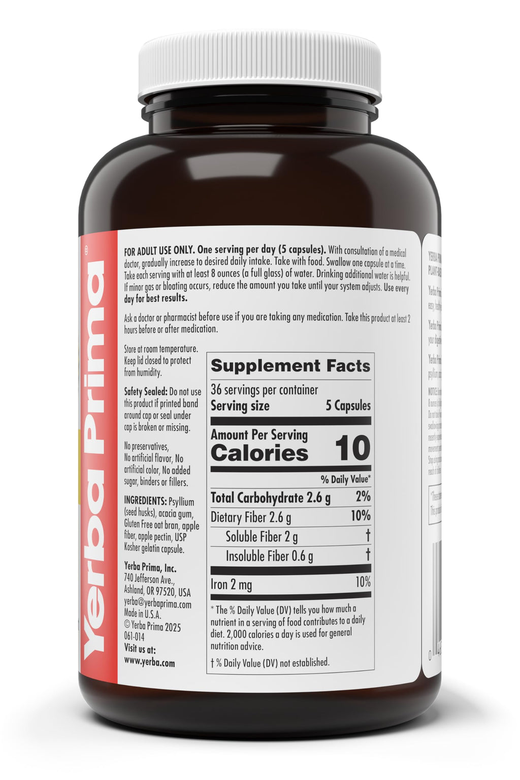 Yerba Prima Soluble Fiber Formula Capsules - 180 Count - image 4