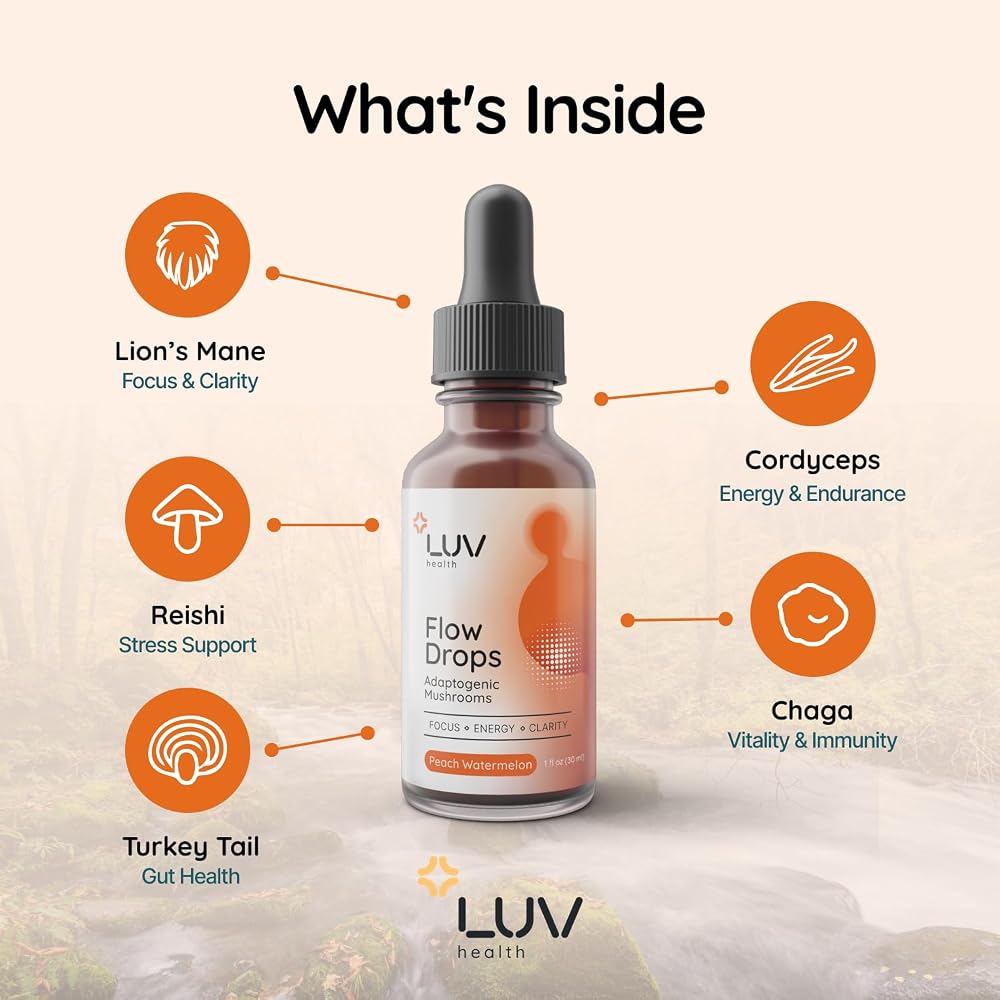Flow Drops LUV Health Energy Supplement with Adaptogenic Mushrooms - 30 Servings - image 2