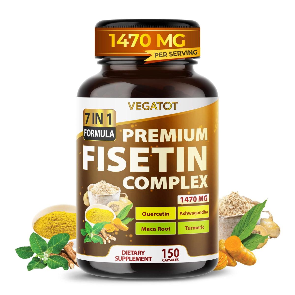 VEGATOT Fisetin Complex 1470mg 7-in-1 with Quercetin - 150 Capsules