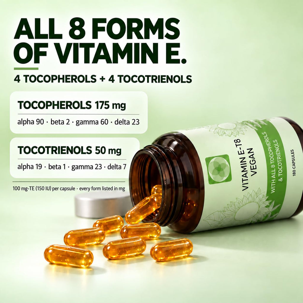 Procapsin Natural Vegan Vitamin E Capsules, All 8 Forms