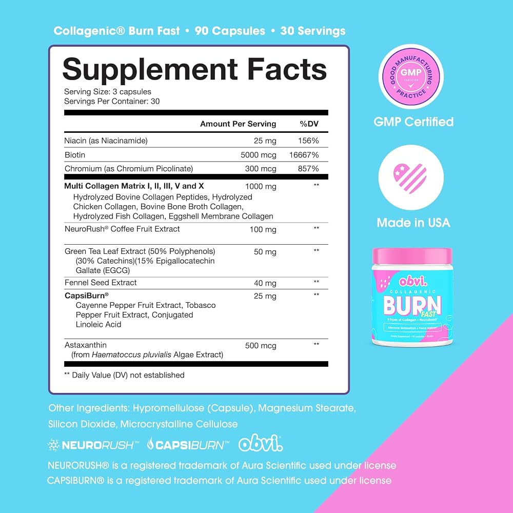 Obvi Multi Collagen Burn Fast Hydrolyzed Collagen - 30 Capsules - image 5