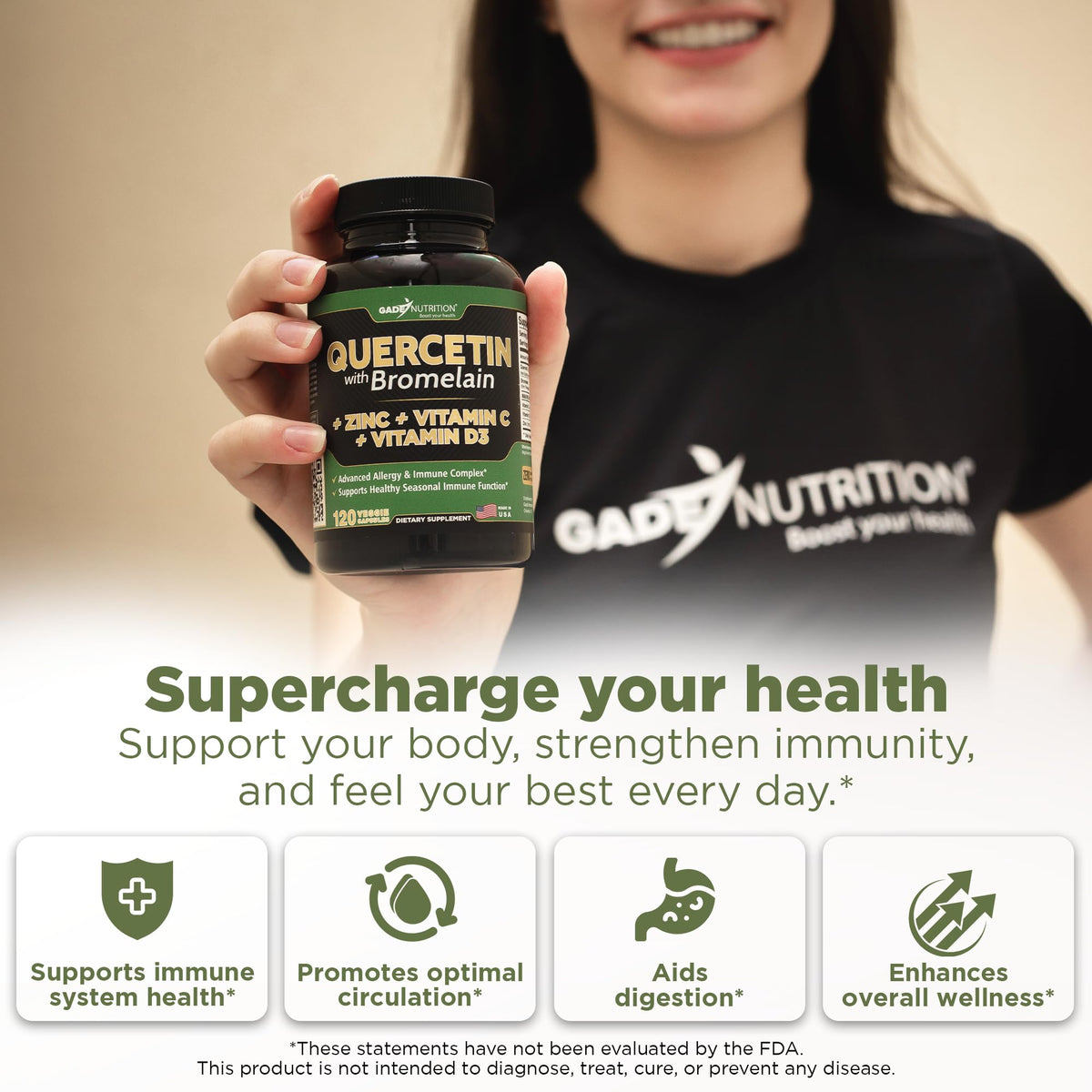 Gade Nutrition Quercetin with Vitamin C and Zinc - Quercetin 500mg
