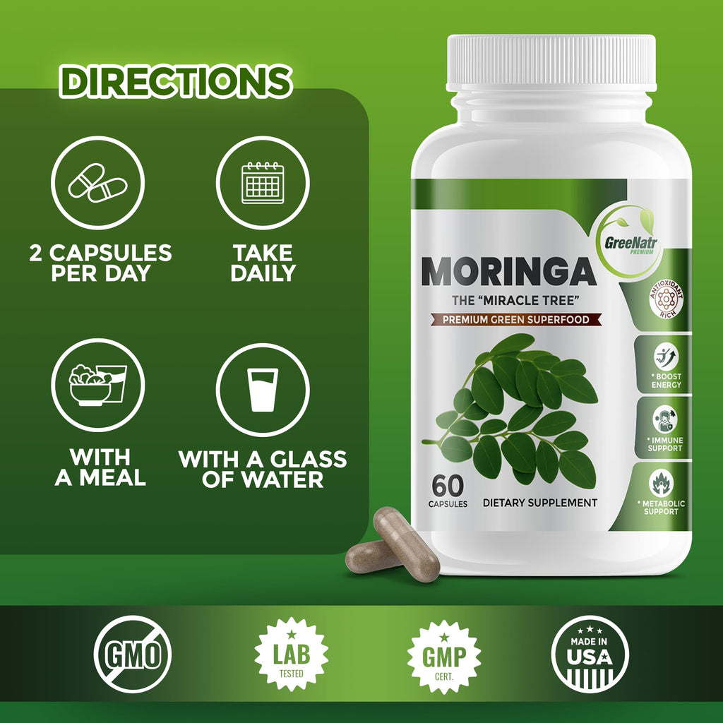 GreeNatr Pure Moringa Oleifera Green Superfood Capsules - 60 Capsules - image 5