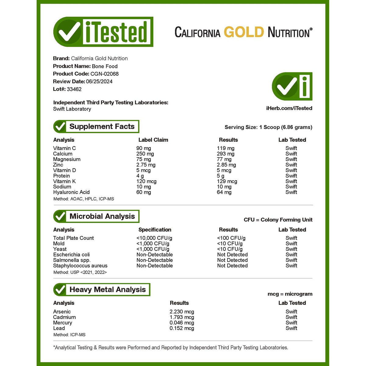 California Gold Nutrition Bone Food Unflavored Powder - 411 g - image 4