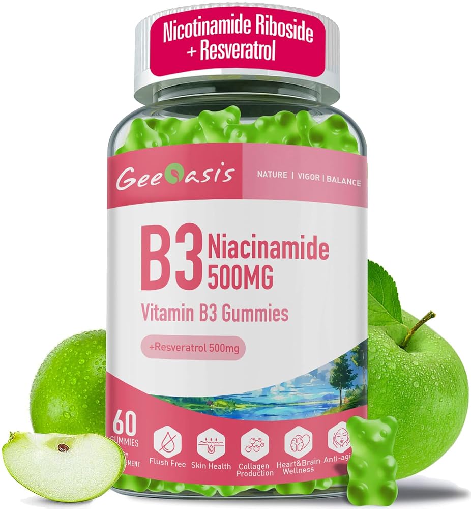 Geeoasis Niacinamide 500mg Gummies with Resveratrol - 60 Count