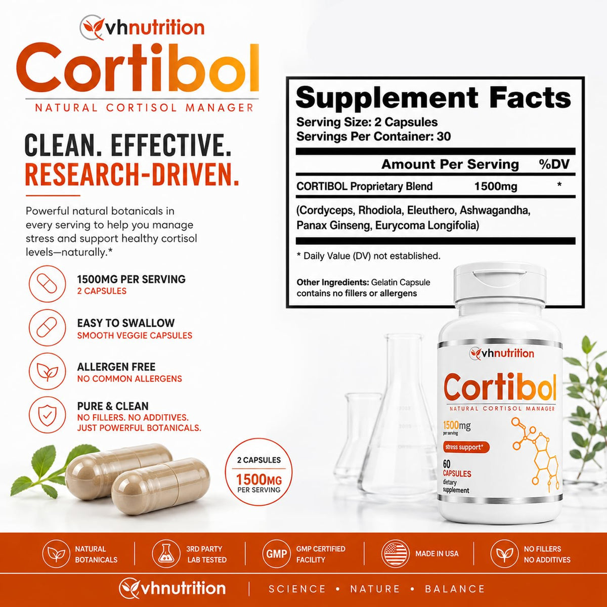 VH Nutrition CORTIBOL Cortisol Manager Adrenal Support - 60 Capsules - image 5