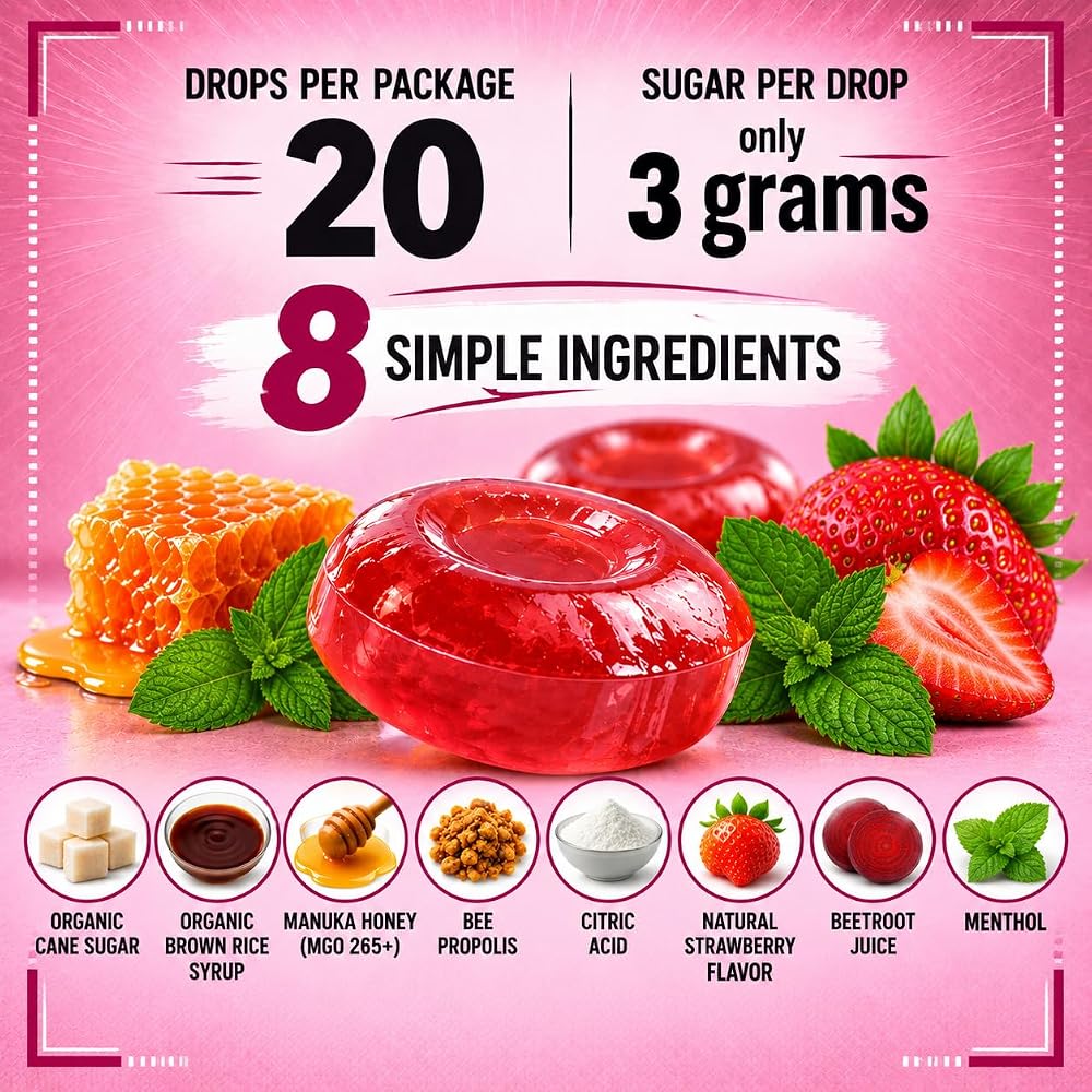 Vocal Eze Manuka Honey Strawberry Menthol Cough Drops - 20 Lozenges - image 3