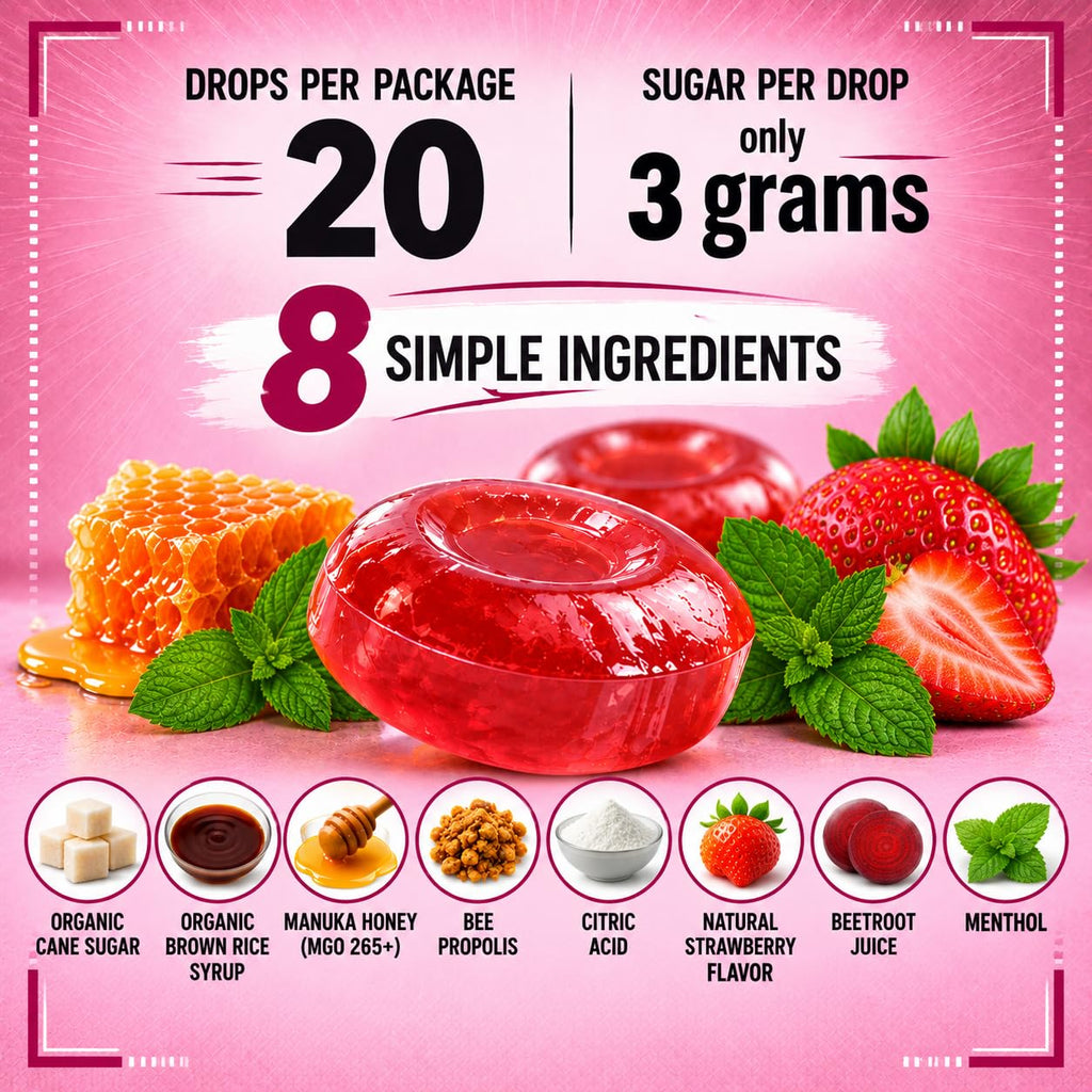 Vocal Eze Manuka Honey Strawberry Menthol Cough Drops - 20 Lozenges - image 3