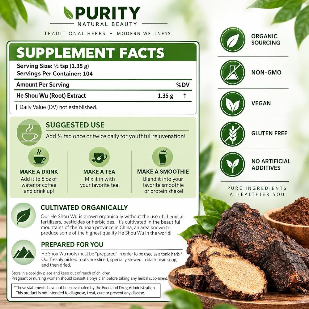 Purity Natural Beauty Certified Organic He Shou Wu - Large 5oz Bag - image 3