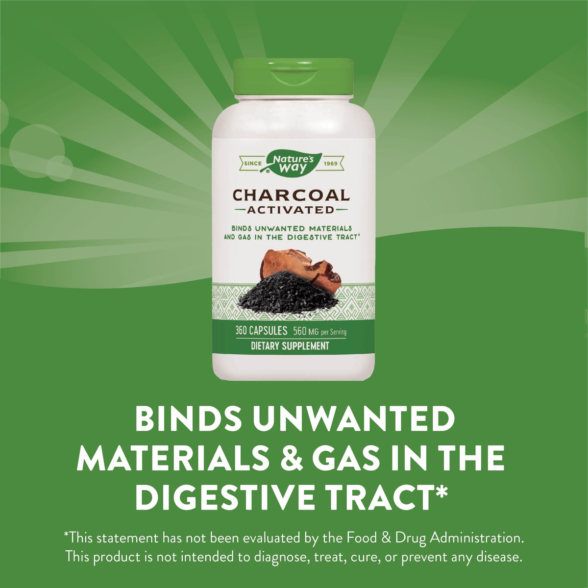 Nature's Way Activated Charcoal 560mg - 360 Capsules - image 3