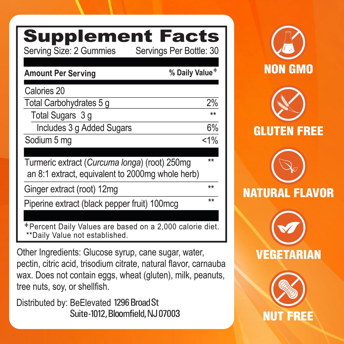 BeElevated Turmeric Gummies for Adults Peach Flavor