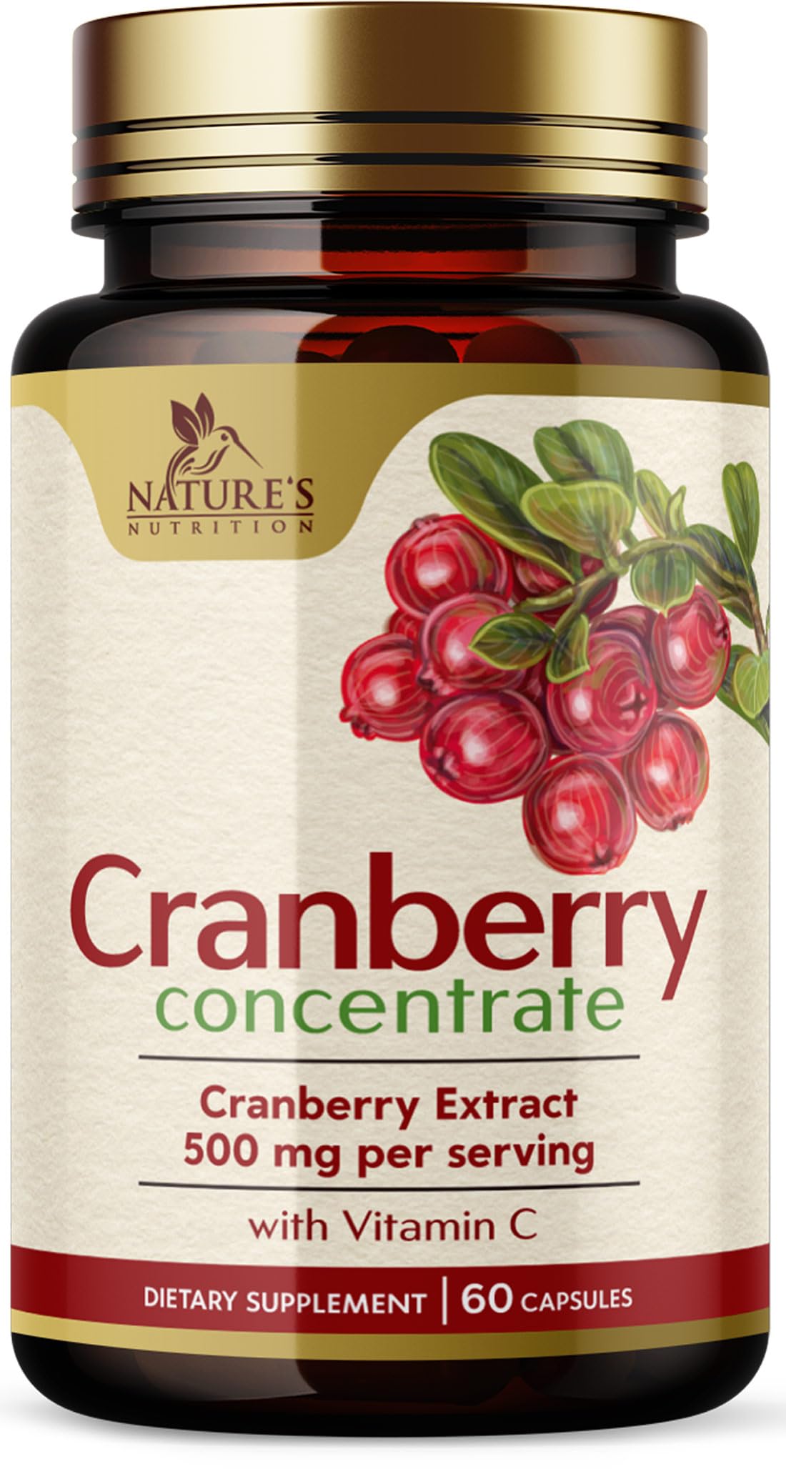 Nature's Nutrition Cranberry Pills Supplement 500mg Per Serving