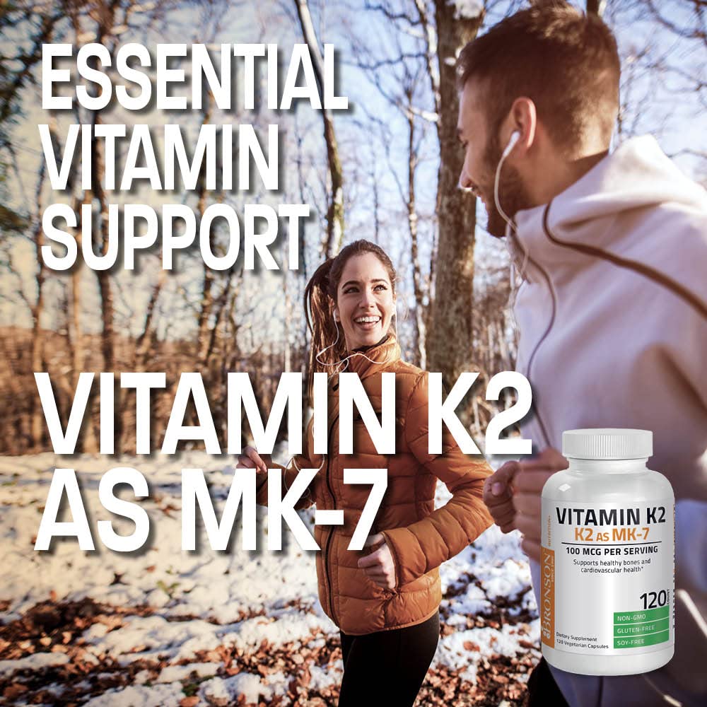 Bronson Flavored Vitamin K2 Capsules Support Strong Bones 100Mcg Adult