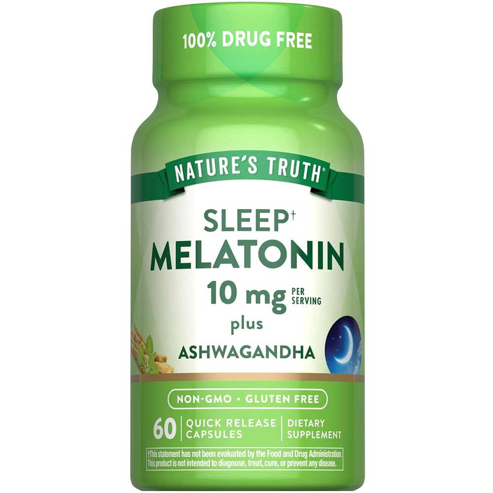 Nature's Truth Melatonin 10mg with Ashwagandha - 60 Capsules