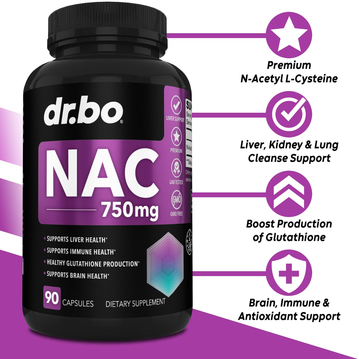 DR. BO NAC N-Acetyl Cysteine 750mg - 90 Capsules - image 2