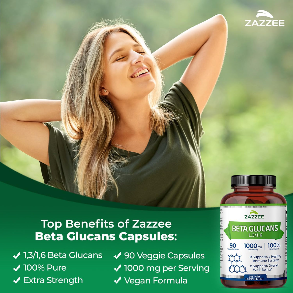Zazzee Extra Strength 1,3/1,6 Beta Glucans 1000mg - 90 Capsules - image 2