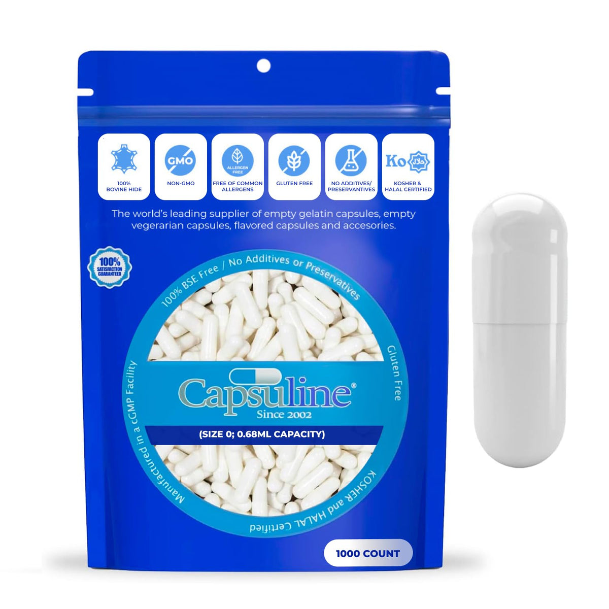 Capsuline Clear Size 0 Empty Gelatin Capsules 1000 Count