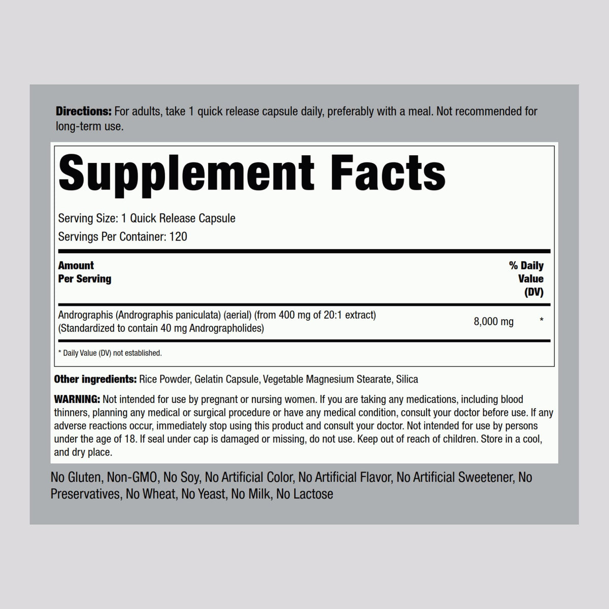 Piping Rock Andrographis Paniculata Extract - 120 Capsules - image 2