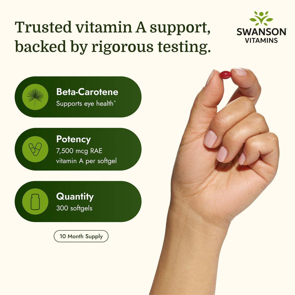 Swanson Beta-Carotene Vitamin A 25,000 IU, 7,500 mcg, 100 Softgels