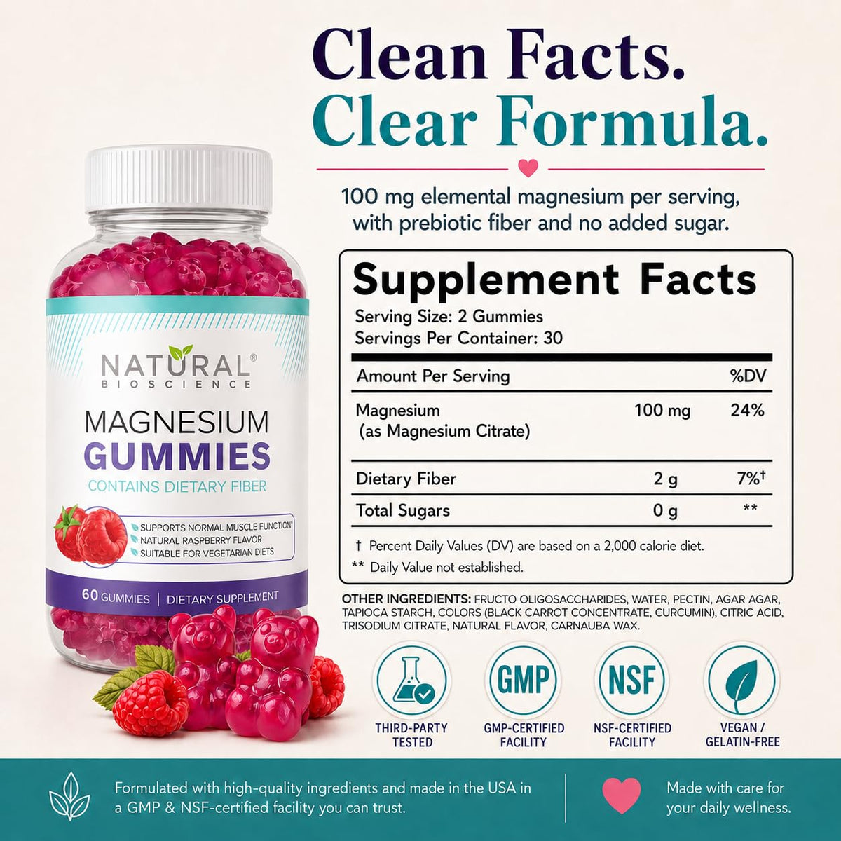 Natural BioScience Sugar Free Magnesium Gummies - Calming Anti-Stress