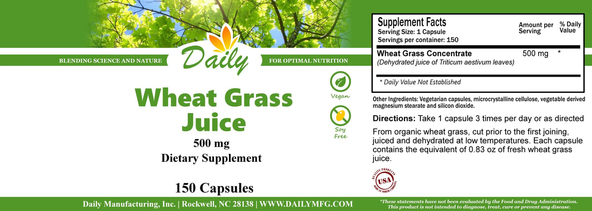 Daily Manufacturing Organic Wheat Grass Juice - 150 Vegetarian Capsules - image 2
