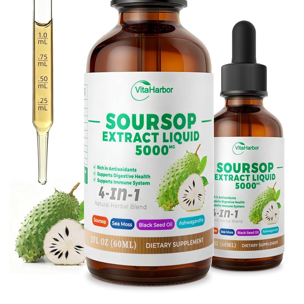 VitaHarbor 4-in-1 Soursop Bitters Liquid with Sea Moss & Black Seed Oil
