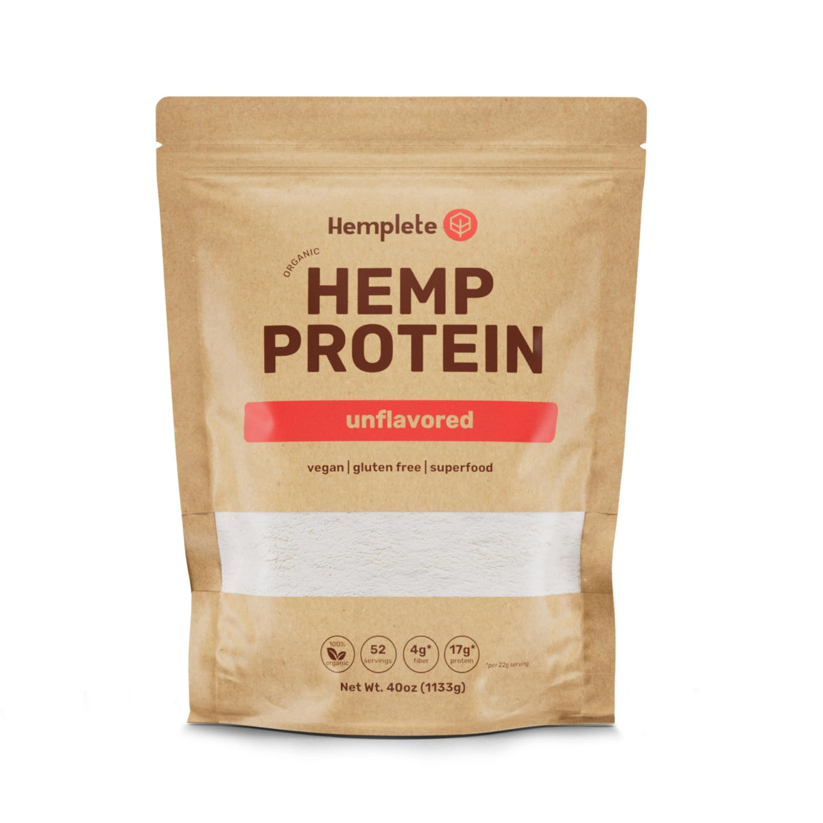 hemplete Organic Hemp Protein Powder Unflavored - 40 oz