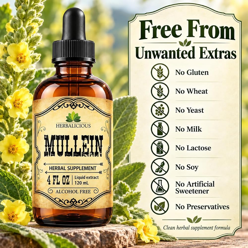 HERBALICIOUS Mullein Drops for Lungs Organic Lung Cleanse - 4 Fl Oz - image 5