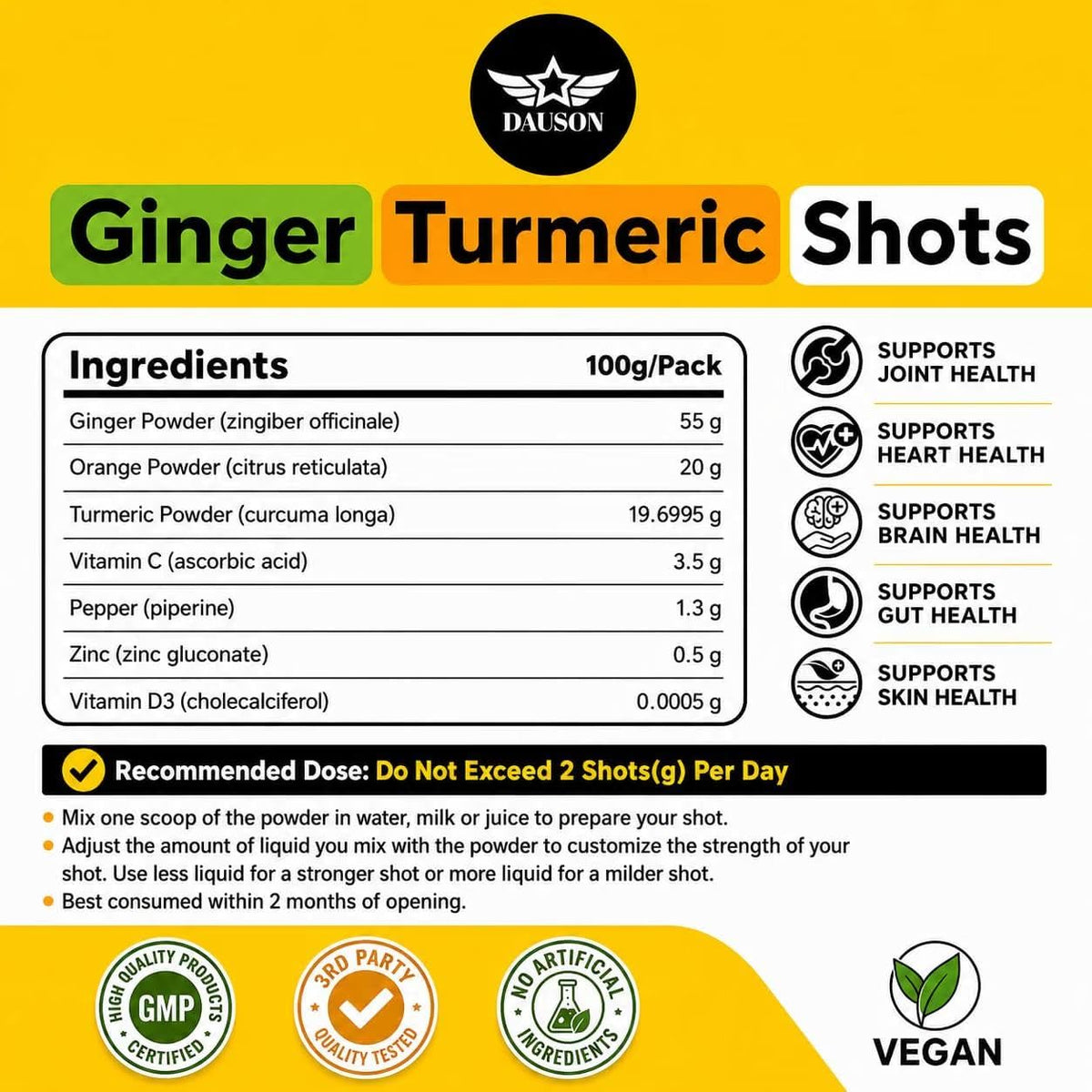 DAUSON Ginger Turmeric Shots Powder - 100 Servings - image 7