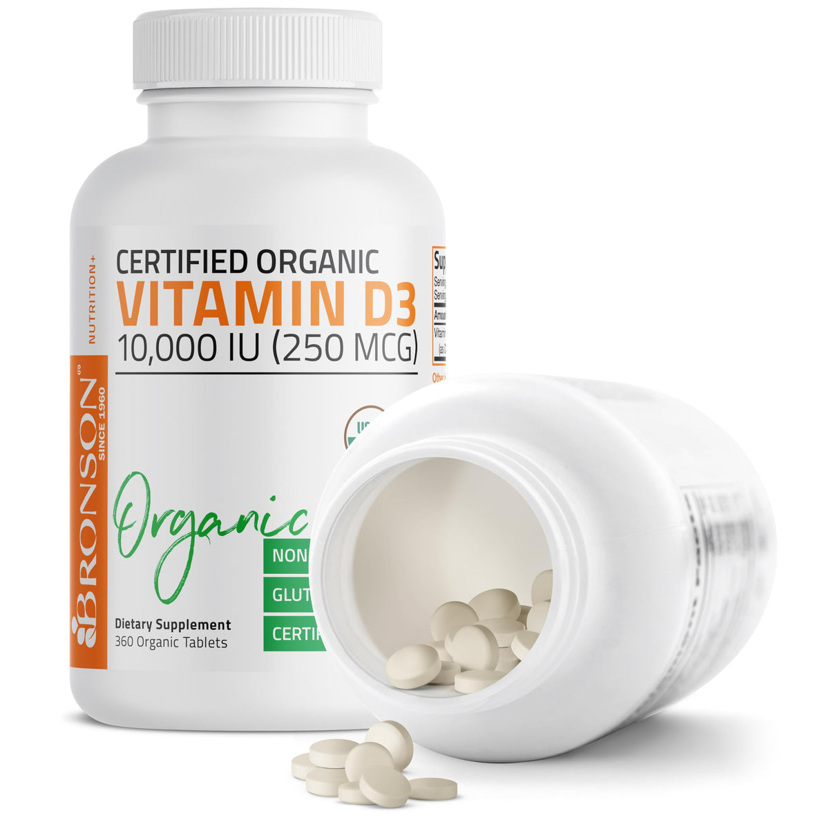 Bronson Vitamin D3 10,000 IU USDA Organic - 360 Tablets - image 5