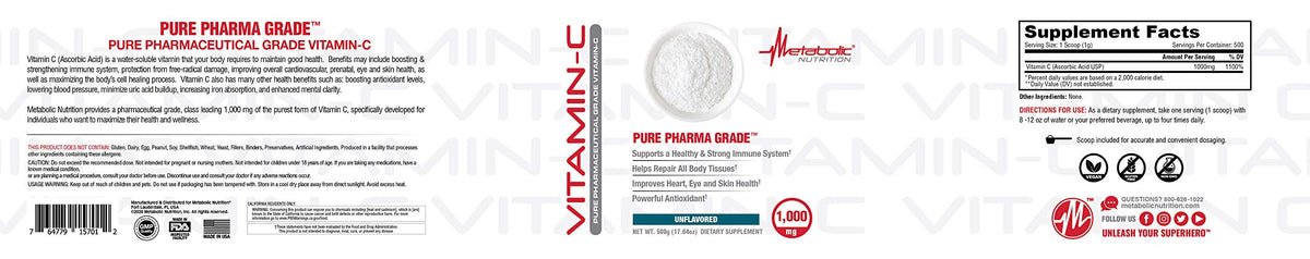 Metabolic Nutrition Vitamin C 1000mg Ascorbic Acid - 500g Powder - image 4