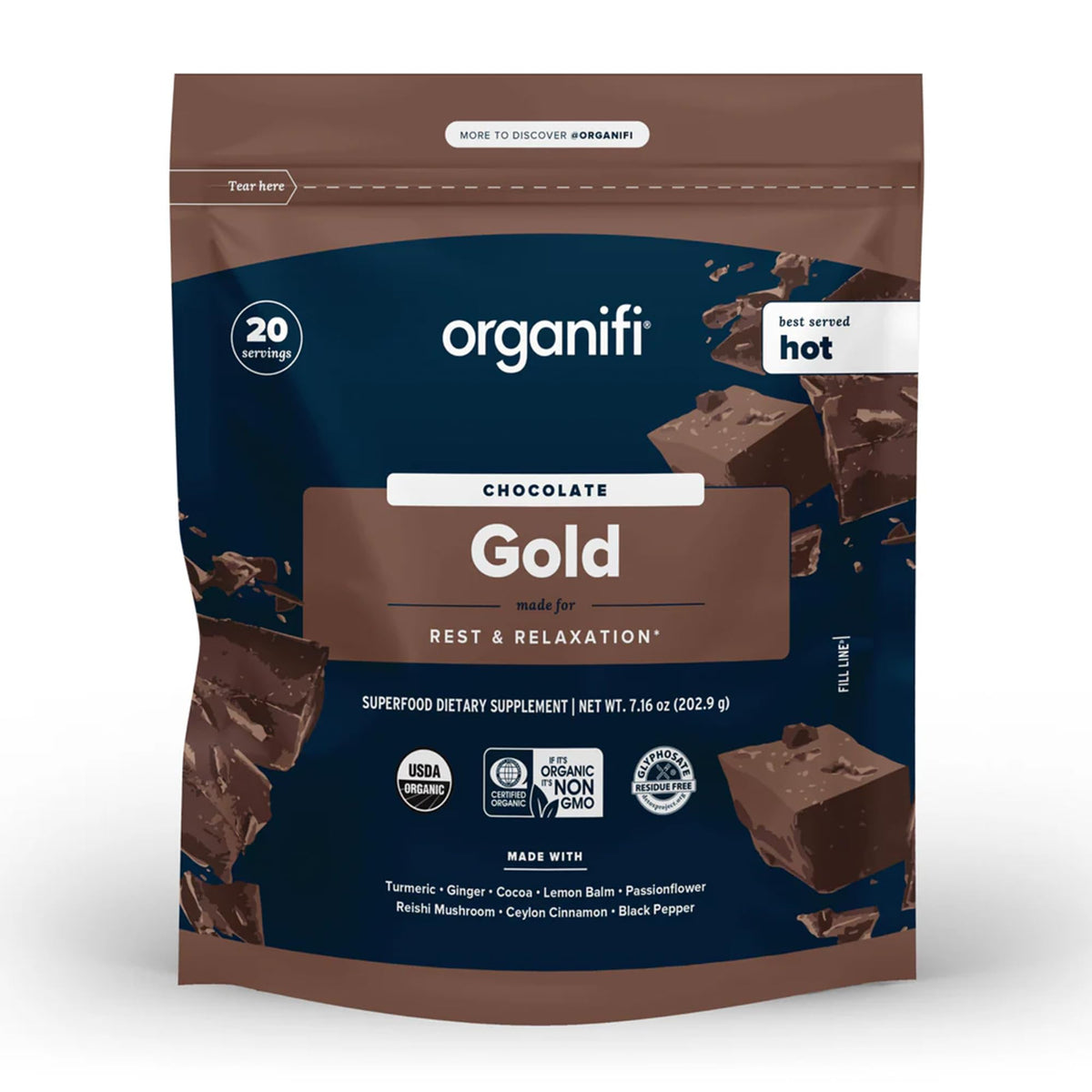 Organifi Gold Turmeric Tea Powder for Sleep and Relaxation - 30 Servings