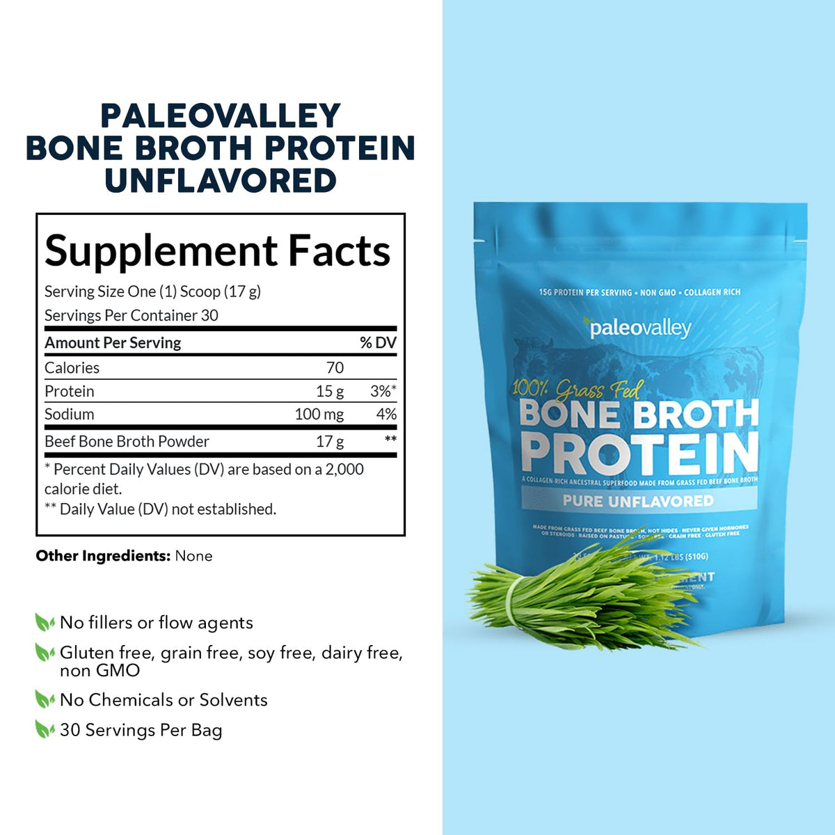 Paleovalley 100% Grass Fed Bone Broth Protein Powder - 16.8 oz - image 2