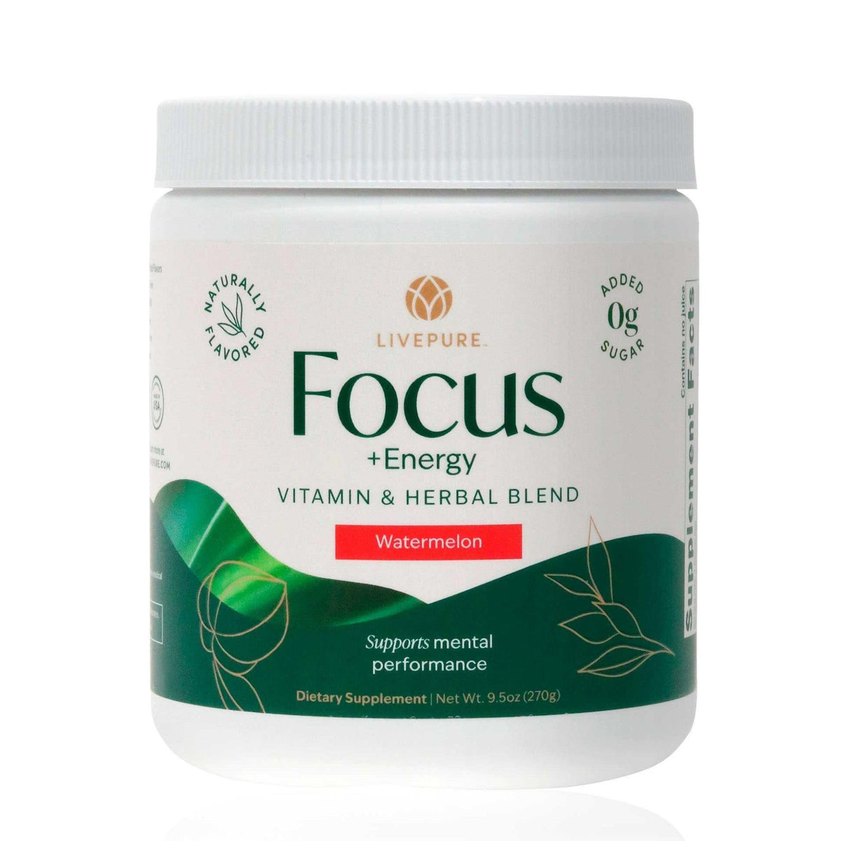 PURE Focus + Energy Drink Mix Zero Sugar Watermelon - 9.5 oz