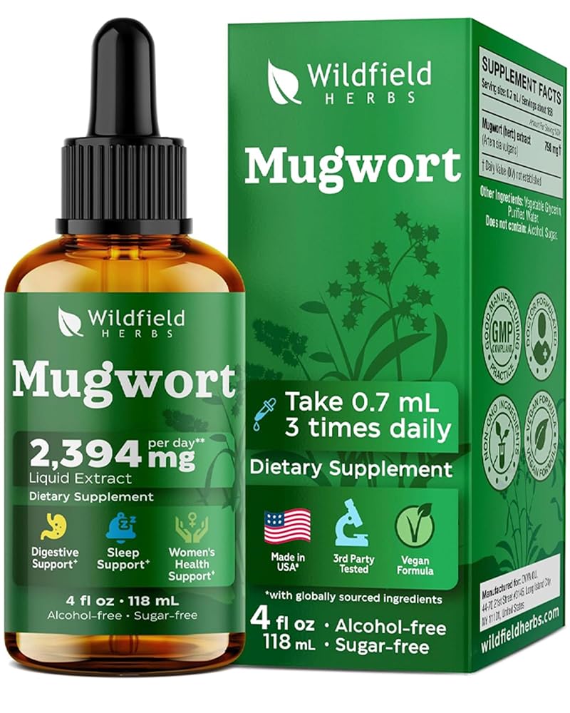 WILDFIELD HERBS 4 Oz Mugwort Extract Liquid Drops - Relaxation & Digestive Support | 2 Month Supply | - Made in USA - Mugwort Herb Supplement - Alcohol & Sugar Free