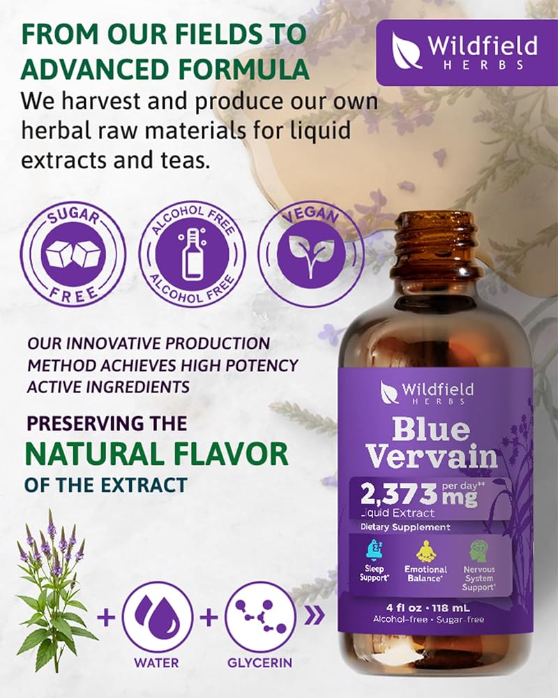 WILDFIELD HERBS 4 Oz Blue Vervain Extract Liquid Drops - Mood & Calm Support | 2 Month Supply | - Made in USA - Blue Vervain Herb Supplement - Alcohol & Sugar Free - image 4