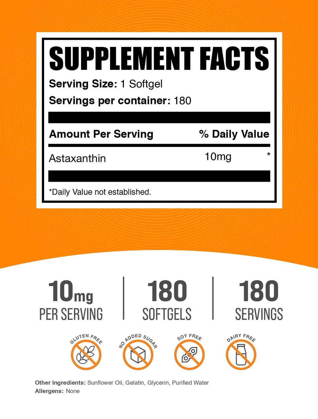 BulkSupplements Astaxanthin 10mg Softgels - 180 Count - image 2