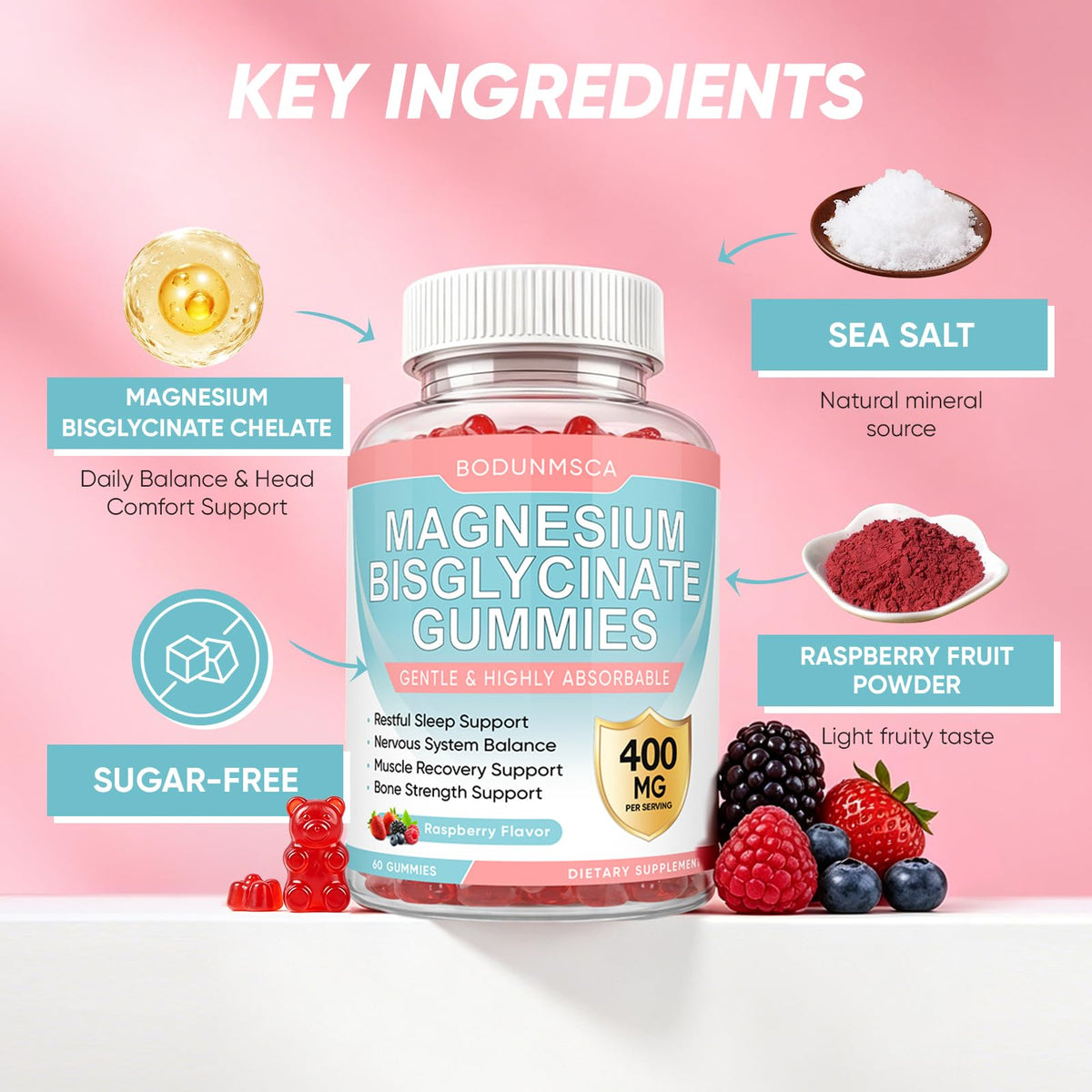 BODUNMSCA Magnesium Bisglycinate Gummies 400mg - 120 Gummies - image 4