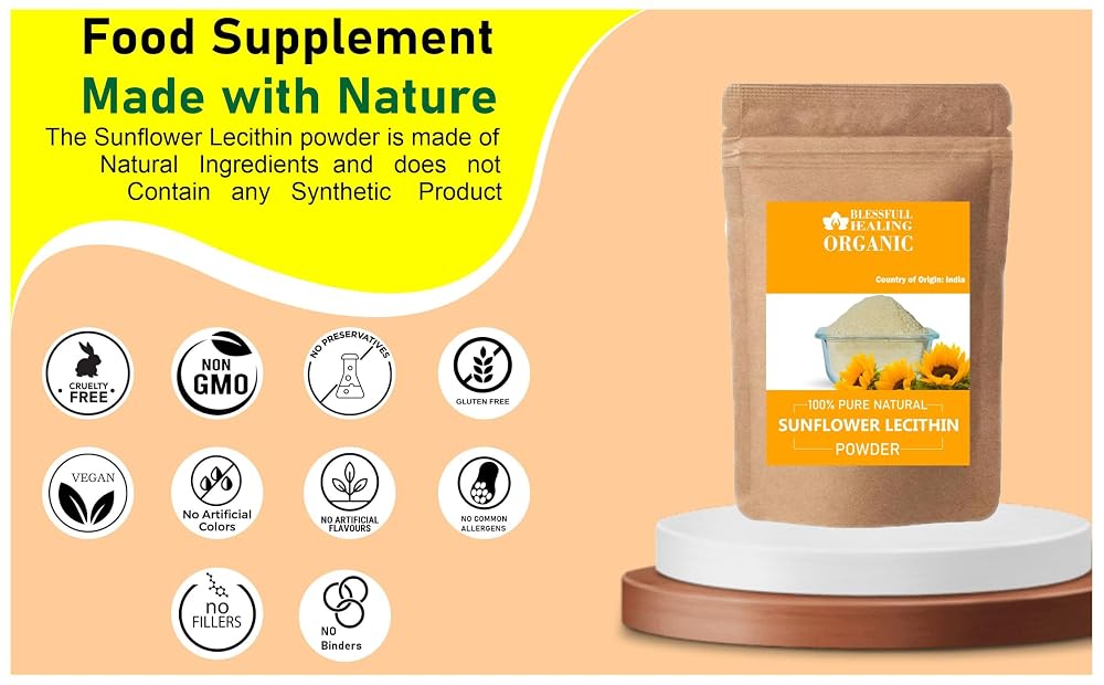 Blessfull Healing Organic Sunflower Lecithin Powder 100% Pure Natural