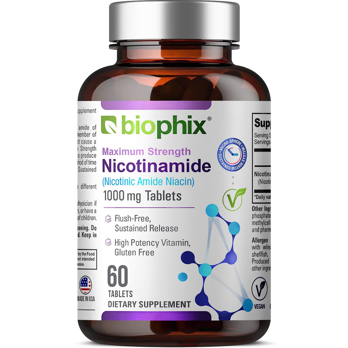 biophix B-3 Nicotinamide 1000 mg Tablets for Skin Health - 60 Tablets