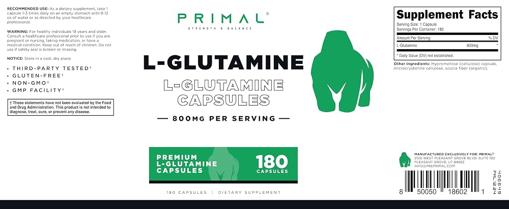Primal L-Glutamine 800mg - 180 Capsules - image 5