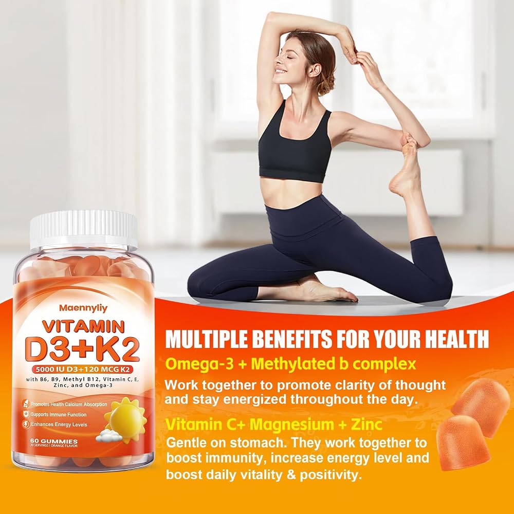 Maennyliy Vitamin D3 K2 Gummies for Adults - Vitamin D3 5000IU + K2