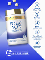 Carlyle Folic Acid 800 mcg - 400 Vegetarian Tablets - image 5