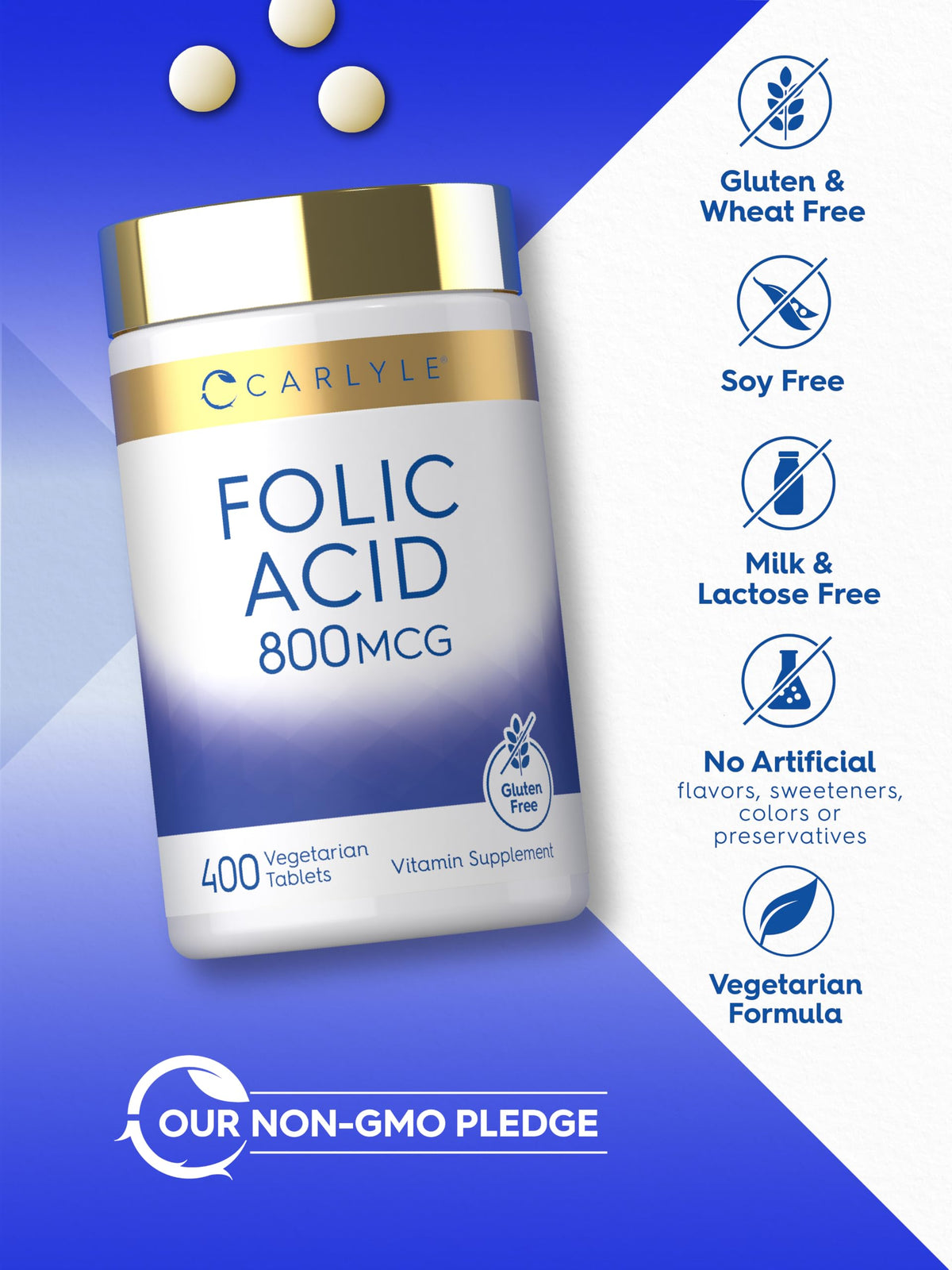 Carlyle Folic Acid 800 mcg - 400 Vegetarian Tablets - image 5