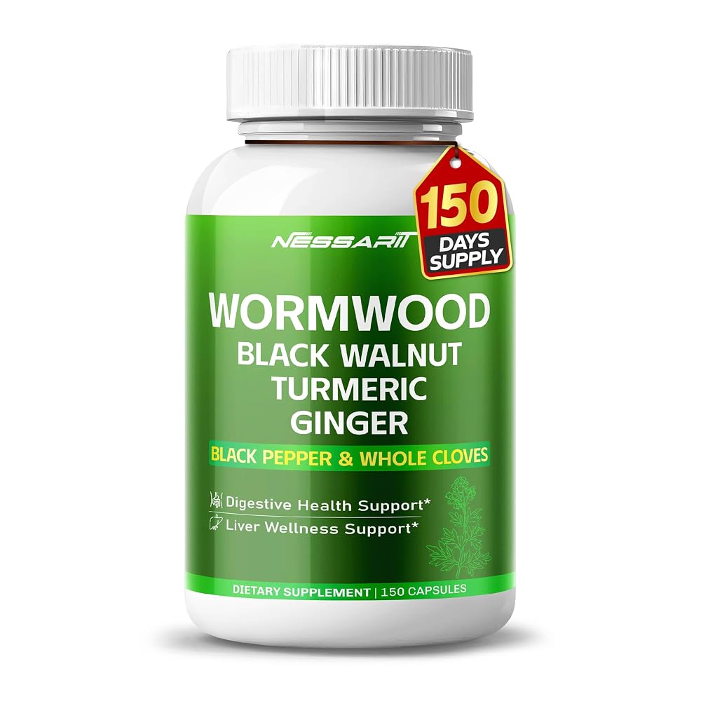 NESSARIT Wormwood Capsules with Black Walnut & Turmeric - 150 Count