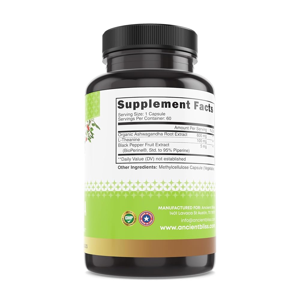 Ancient Bliss Ashwagandha with L-Theanine & Black Pepper - 60 Capsules - image 7