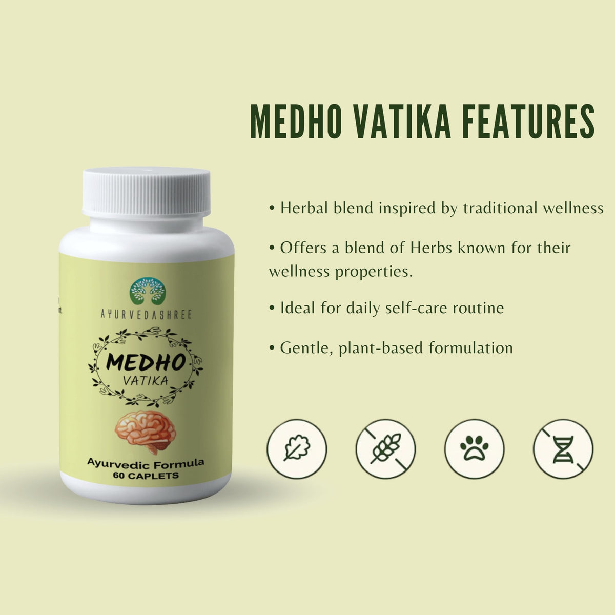 AYURVEDASHREE Medho Vatika Herbal Supplement - 60 Caplets - image 4