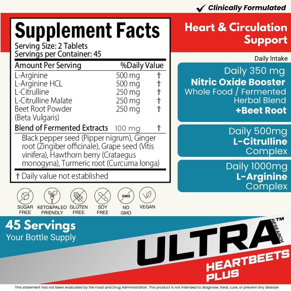 Ultra Research HeartBeets Plus Nitric Oxide Booster - 90 Tablets - image 2