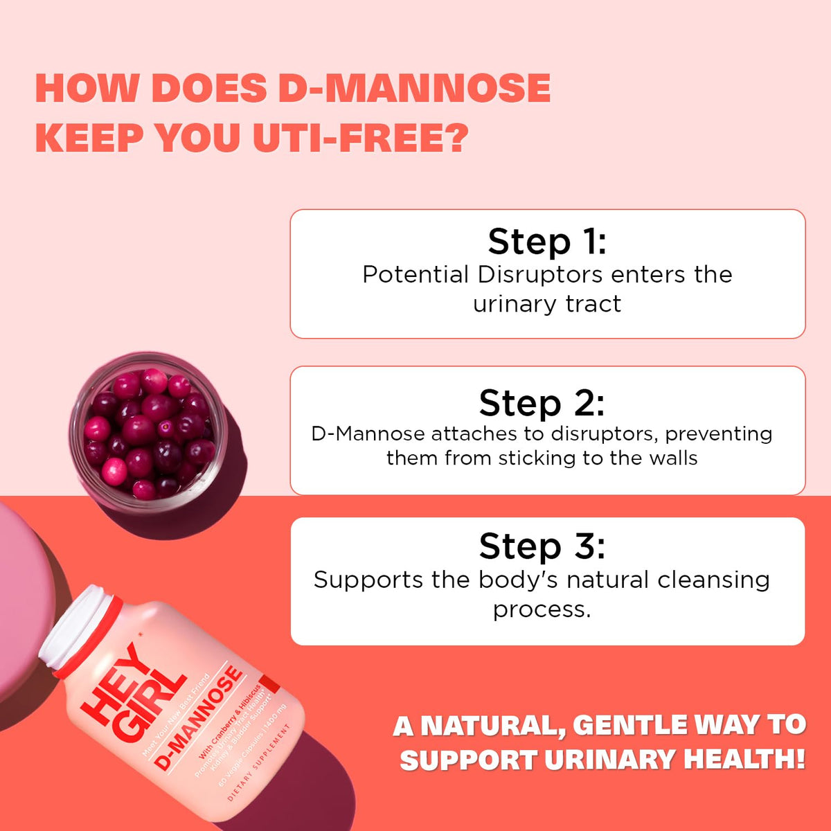 Hey Girl Tea D-Mannose 1000mg with Cranberry - 60 Vegan Capsules - image 3